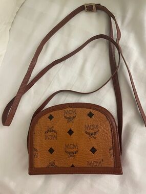 MCM Cognac and Medium Brown Logo Crossbody Bag